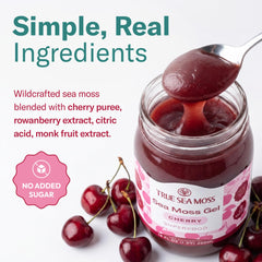 TrueSeaMoss cherry gel blended into a breakfast smoothie for convenient nutrition