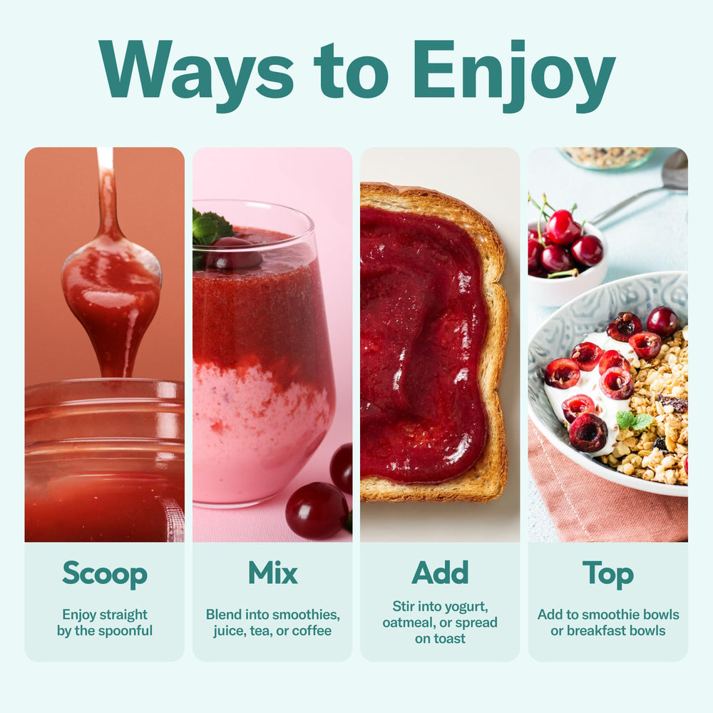 TrueSeaMoss cherry spoon serving gel showing scoopable texture and quick use