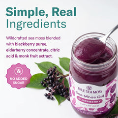 TrueSeaMoss elderberry jar top view revealing seal and freshness benefit