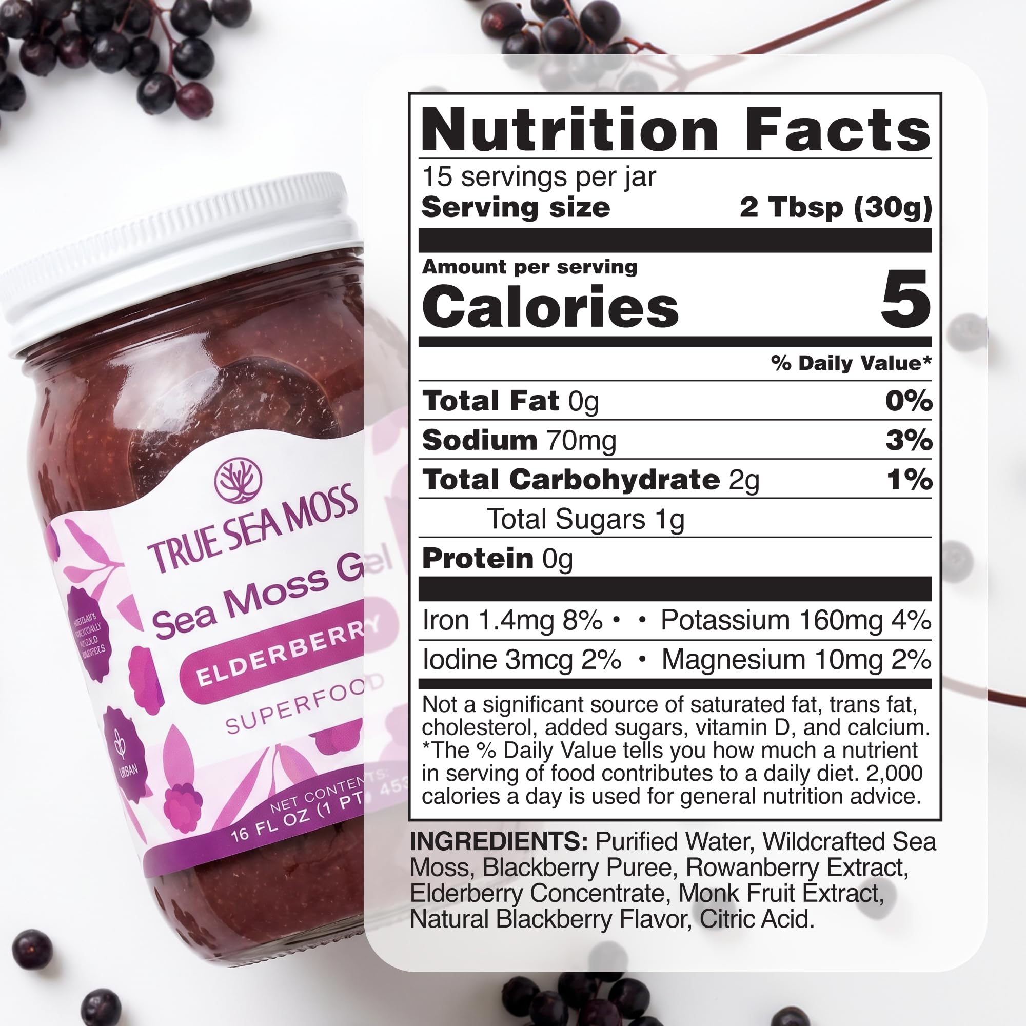 TrueSeaMoss elderberry jar on breakfast table showing daily routine benefit