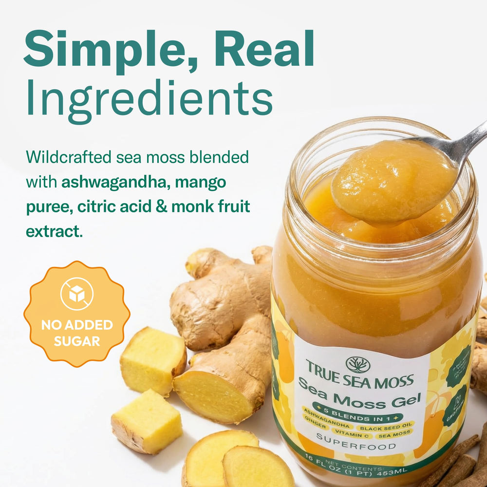 TrueSeaMoss opened jar with gel exposed, highlights fresh ready-to-use benefit