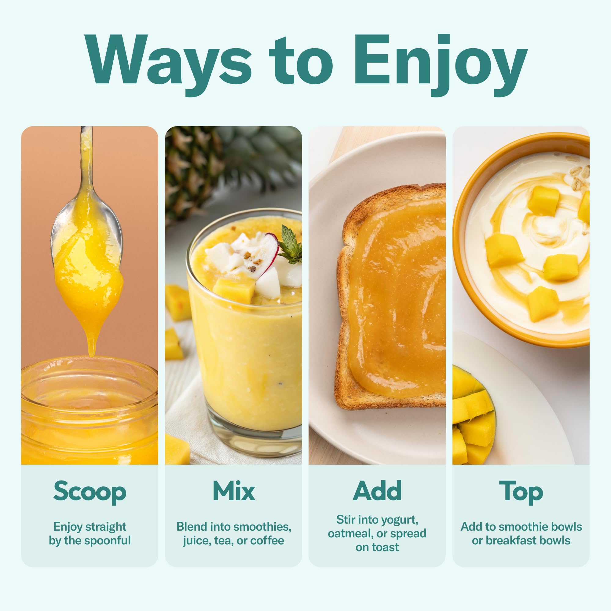 TrueSeaMoss pineapple gel blended into smoothie showing convenient use