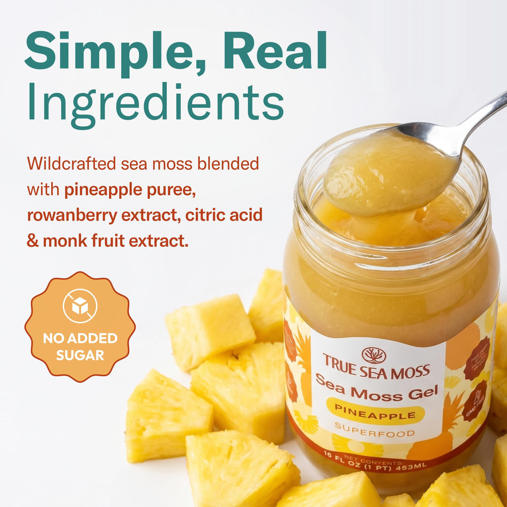 TrueSeaMoss spoonful of pineapple gel demonstrating easy serving benefit