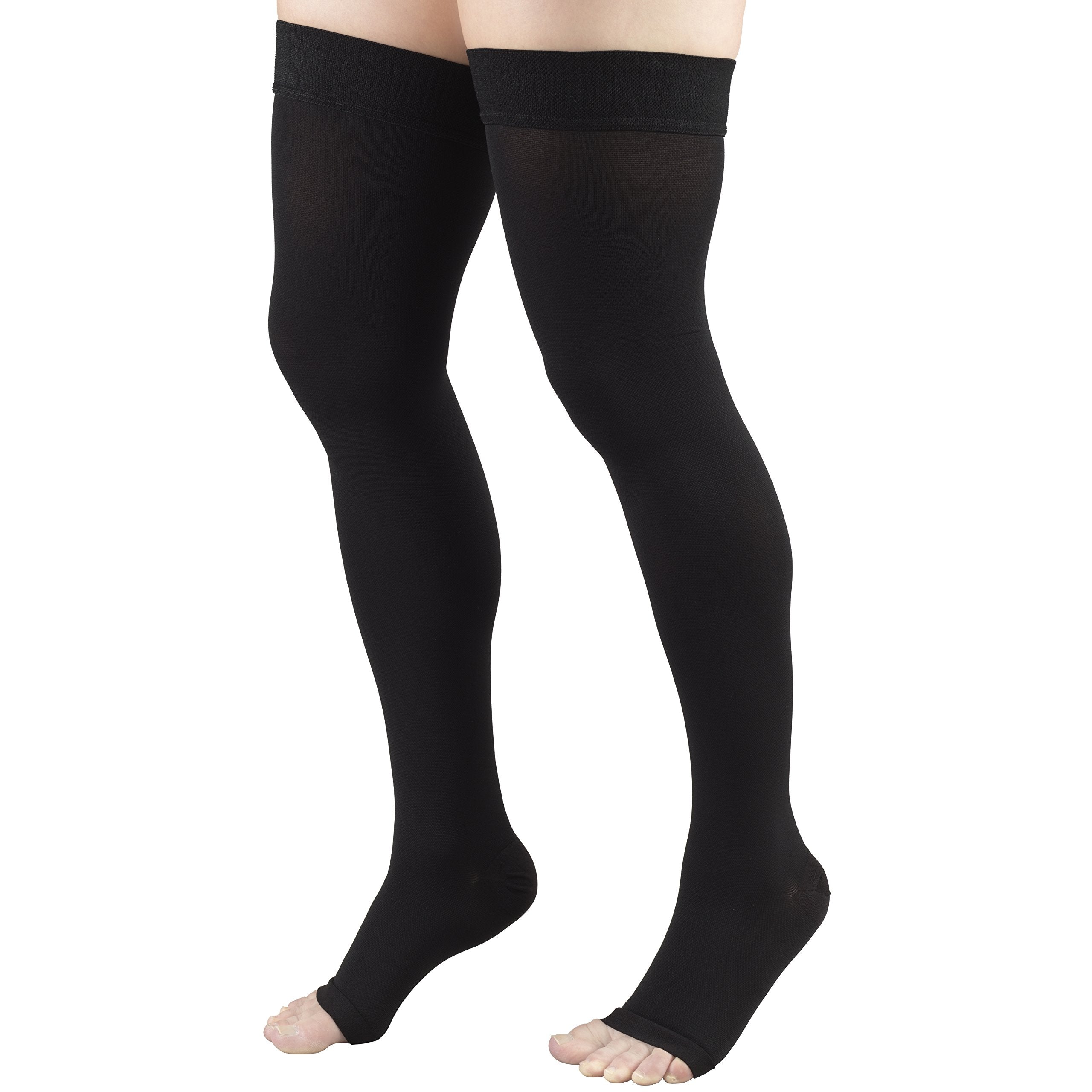 Truform stockings worn on a seated model illustrating comfortable support during daily activities