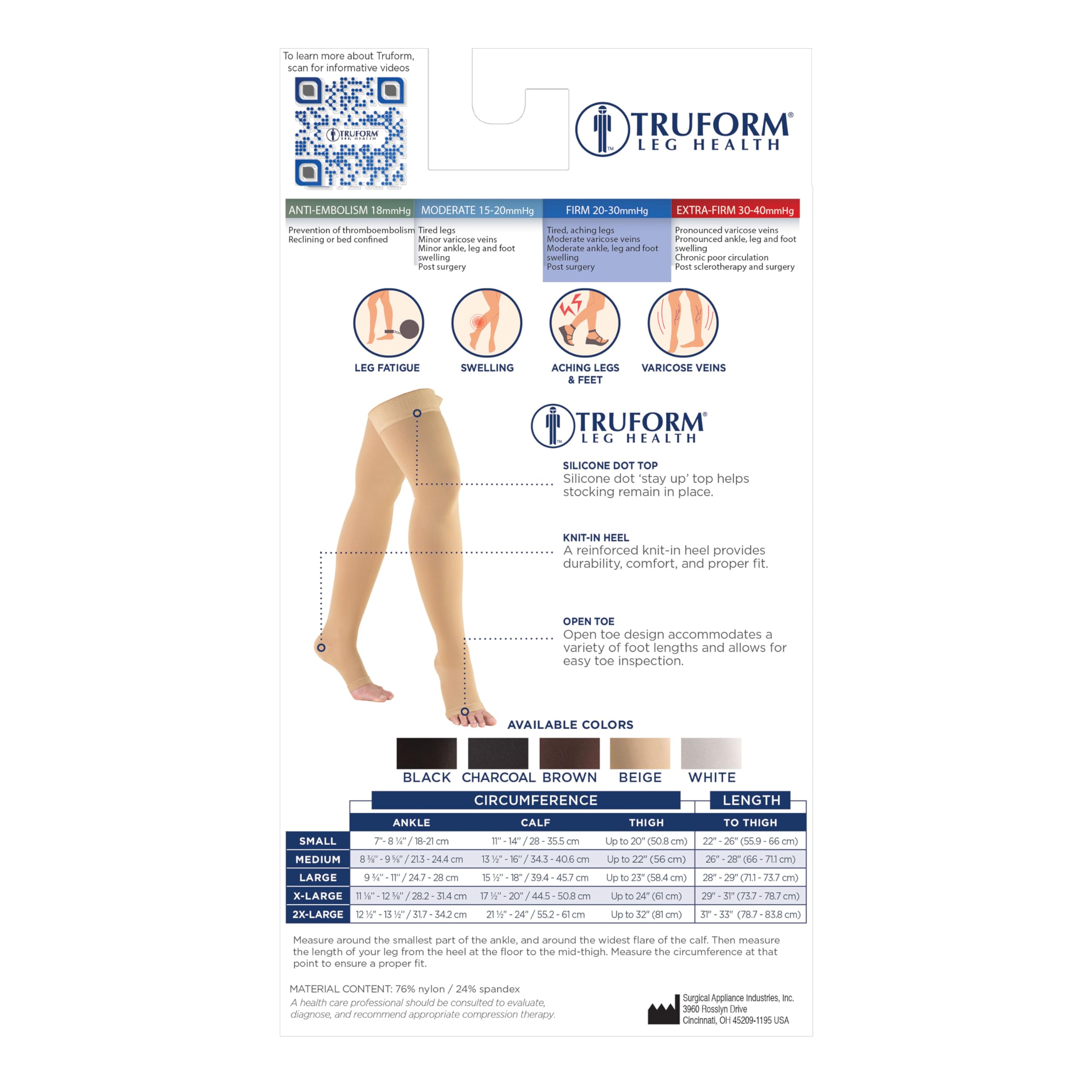 Truform label and materials display indicating made-in-USA quality