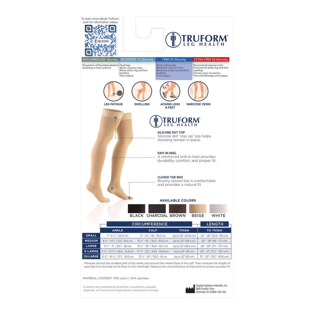 Truform size label and material tag showing nylon-spandex, latex-free composition