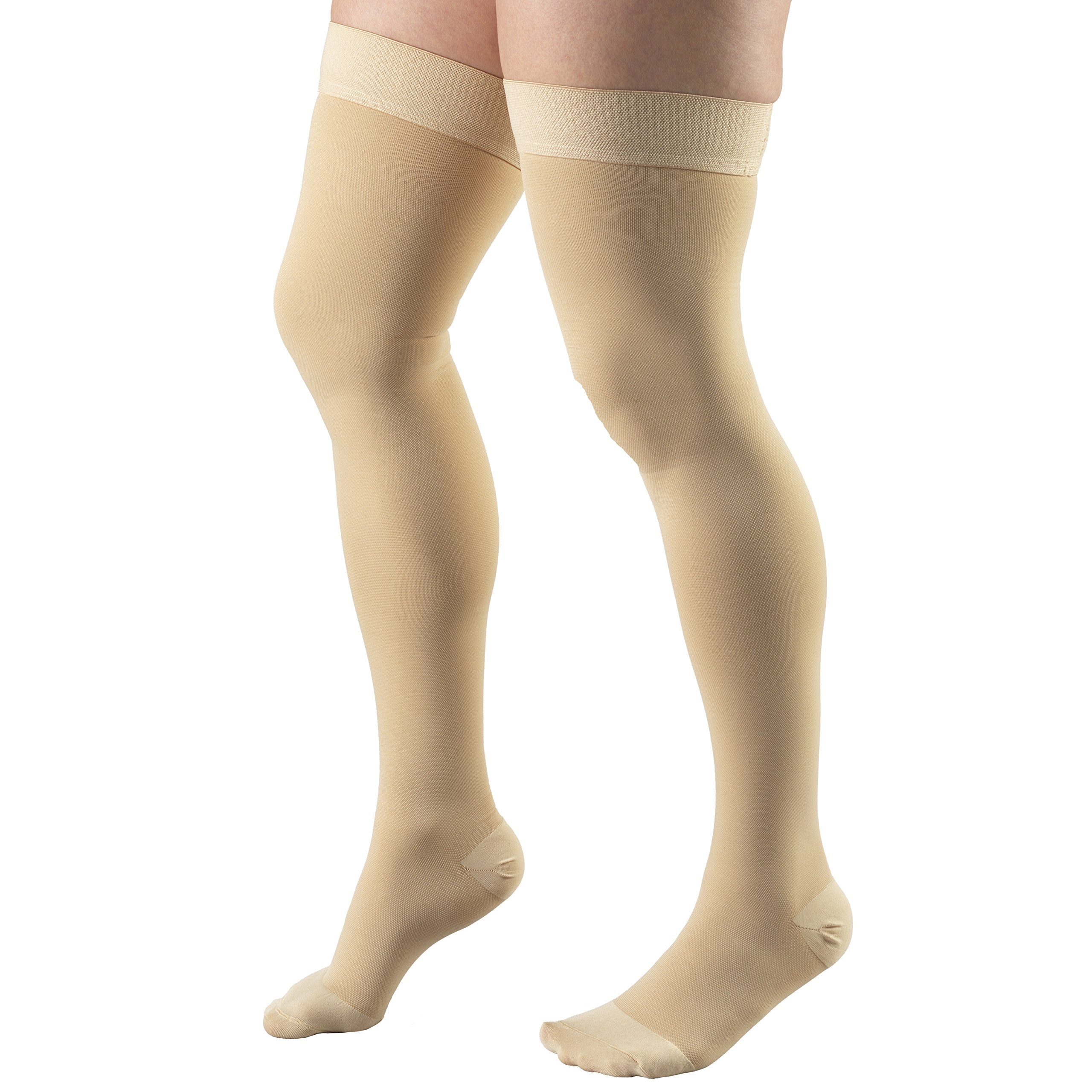 Truform thigh-high length fitted on model demonstrating full-leg coverage