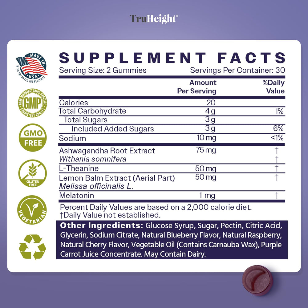 TruHeight label close-up highlighting ingredients and dosing directions