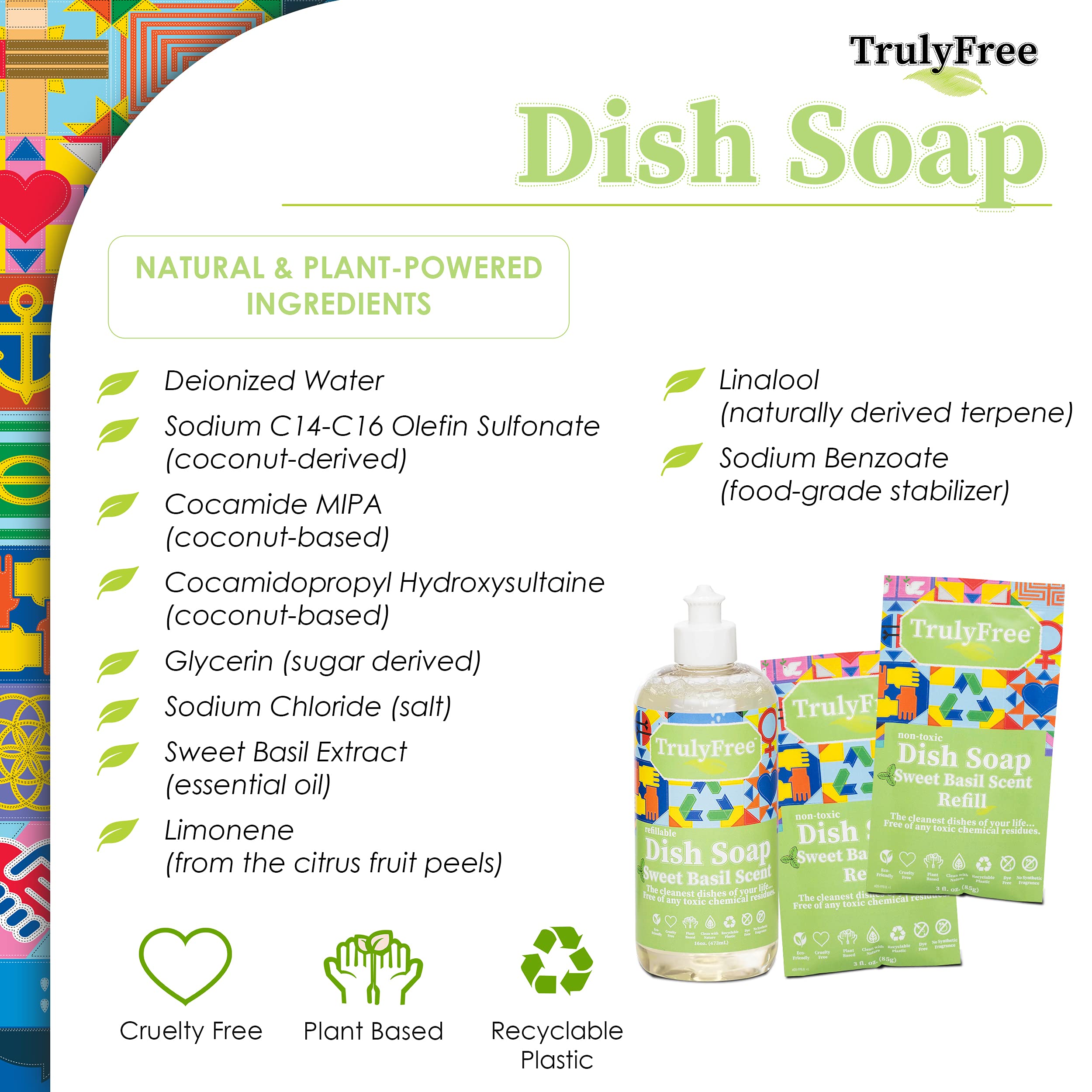 Truly Free ingredient label close-up emphasizing non-toxic, biodegradable formula