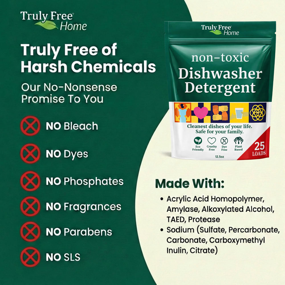 Truly Free lifestyle scene with family kitchen illustrating safe, effective cleaning