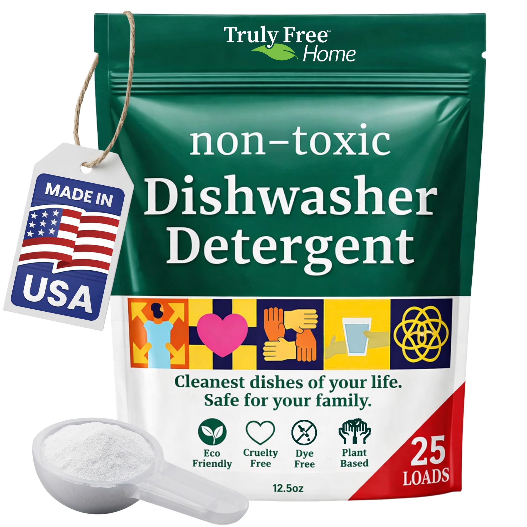 Truly Free pouch stored in kitchen cabinet keeping powder dry and handy