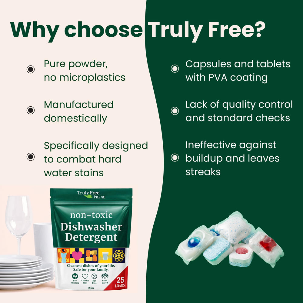 Truly Free scoop measuring powder for accurate dishwasher dosing