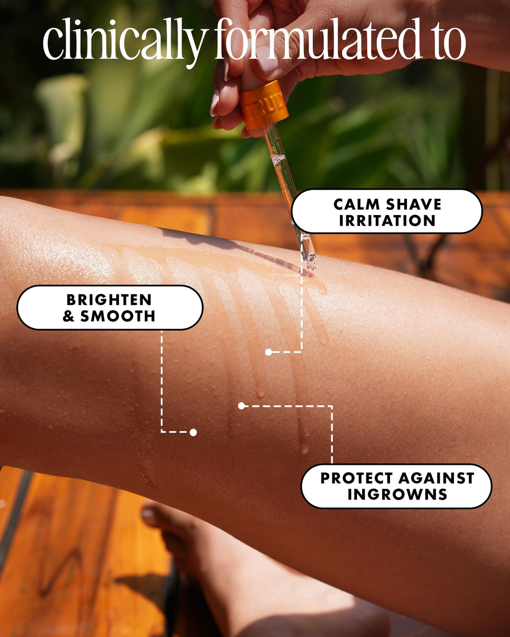 Truly applying oil to leg after shave for calm, hydrated skin