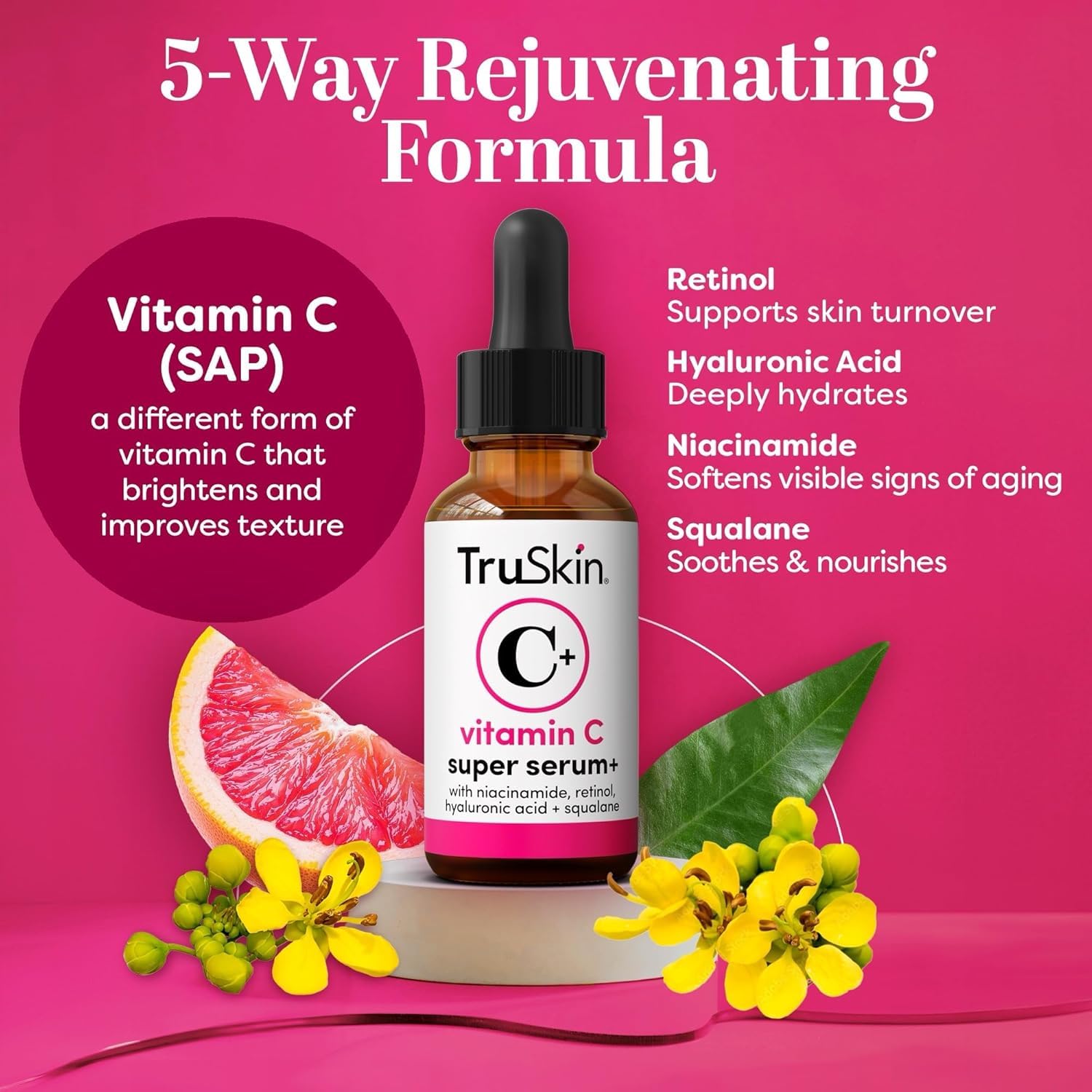 TruSkin dropper close-up dispensing serum demonstrating precise application