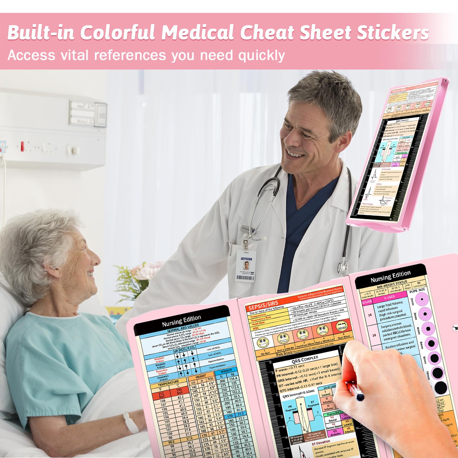 Trustnice clipboard cheat sheet close-up with color-coded medical references for fast review