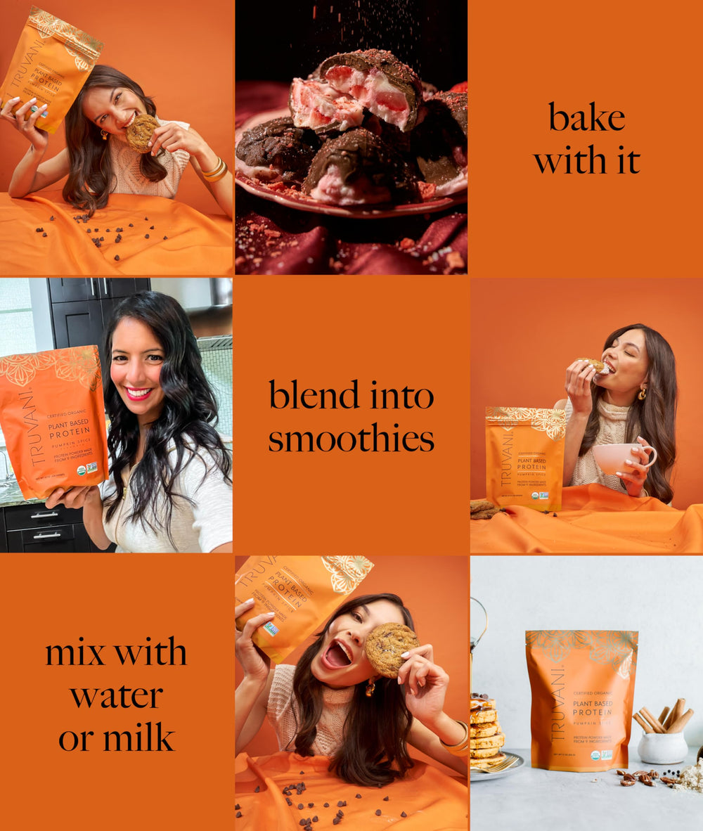 truvani serving poured into almond milk highlighting creamy, low-calorie option