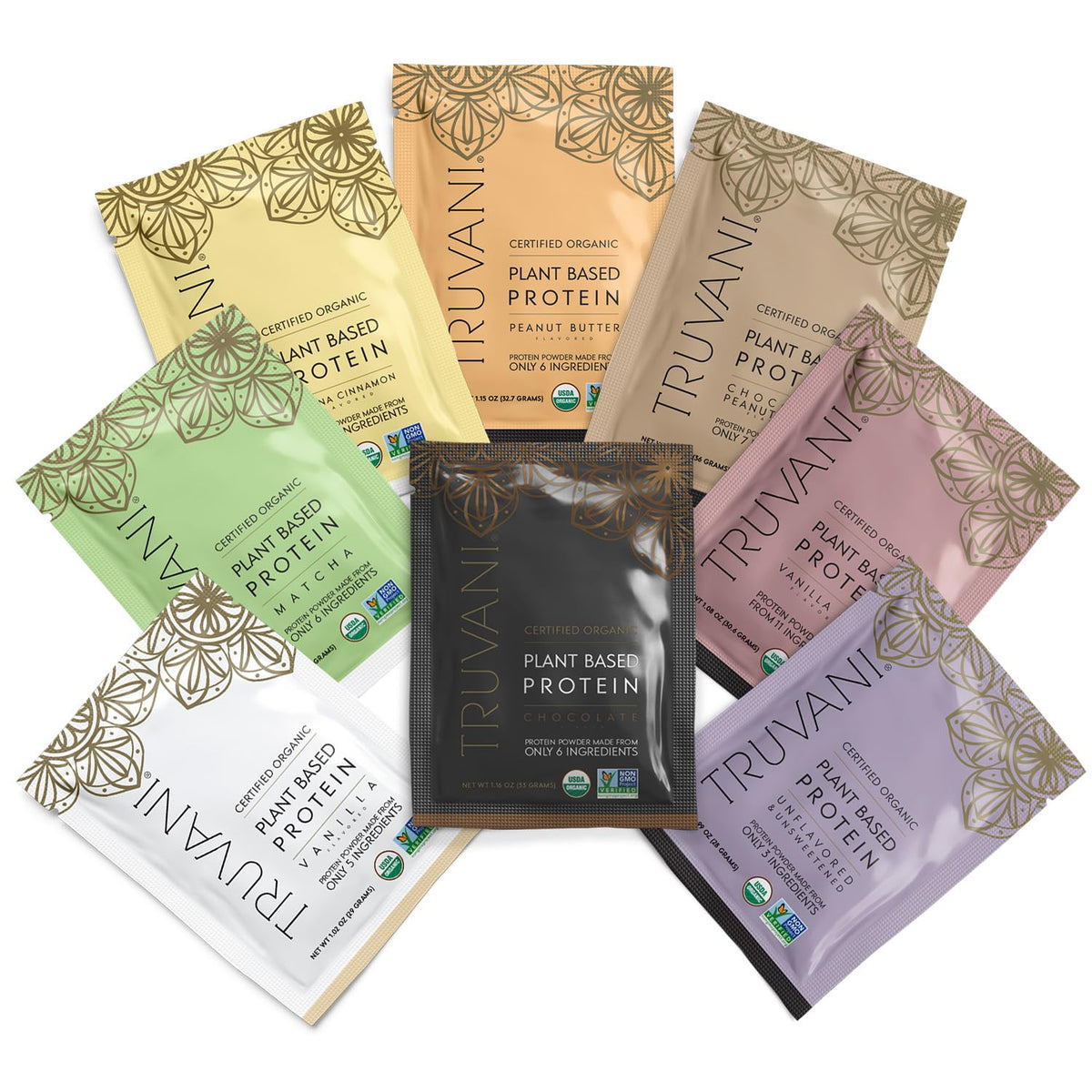 Truvani sample pack front view showing clean organic packaging and easy trial benefit