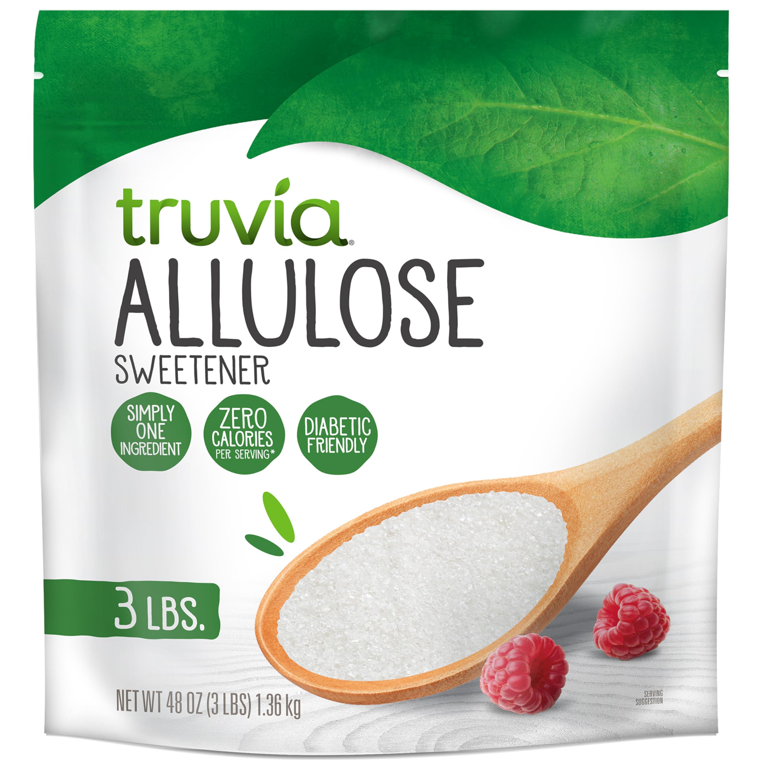 Truvia front packaging showing 3 lb bag and product name, clear bulk supply benefit