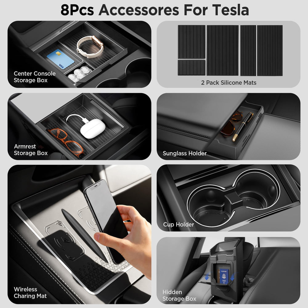 TSLDRV top-down installed in Tesla console for quick access and tidy storage