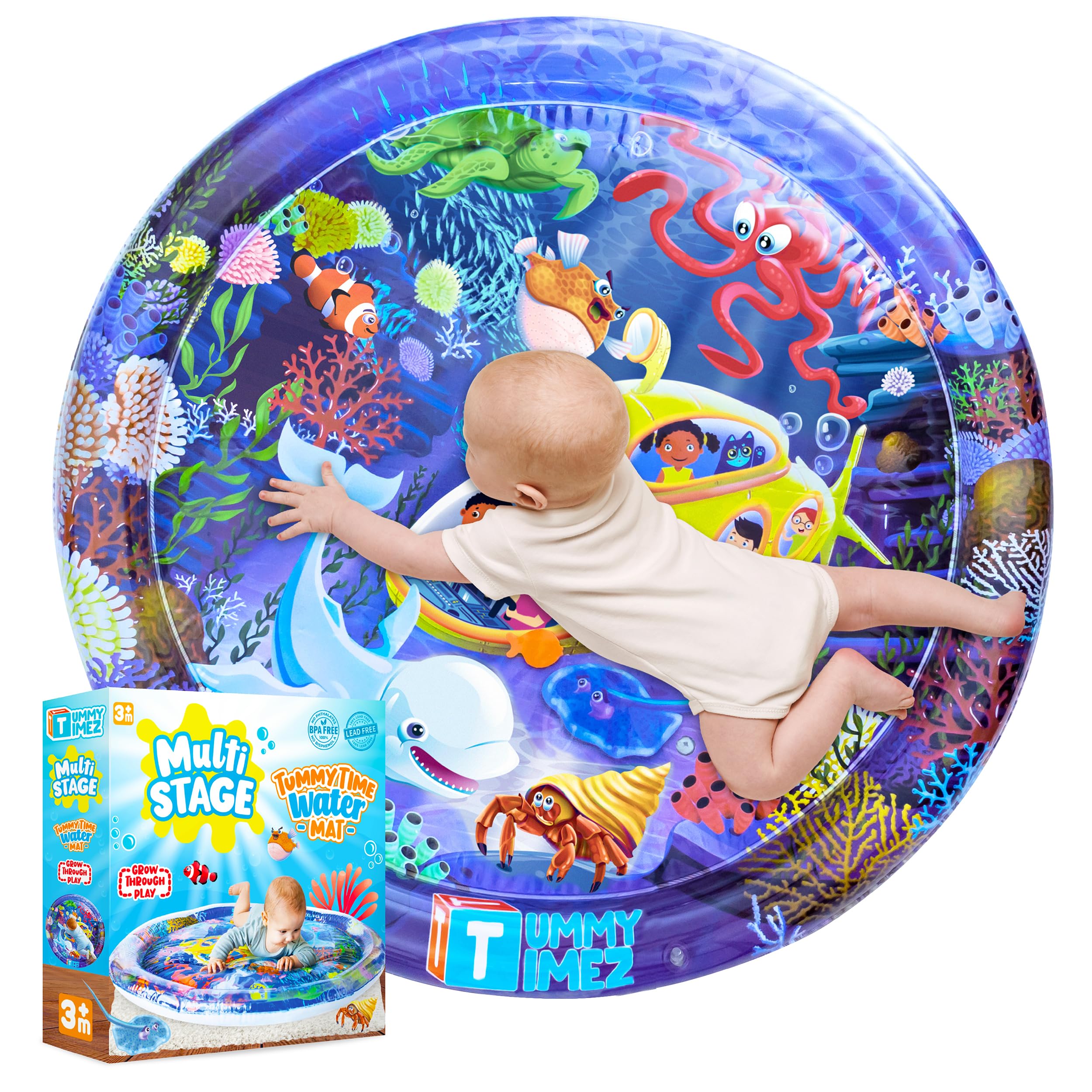 TT TUMMYTIMEZ front view showing colorful underwater design and benefit of visual engagement