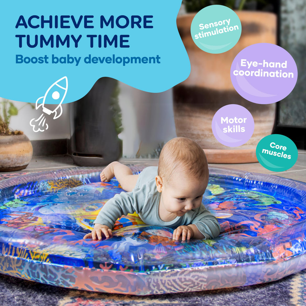 TT TUMMYTIMEZ inflated mat top view demonstrating spacious 40x40-inch play surface benefit