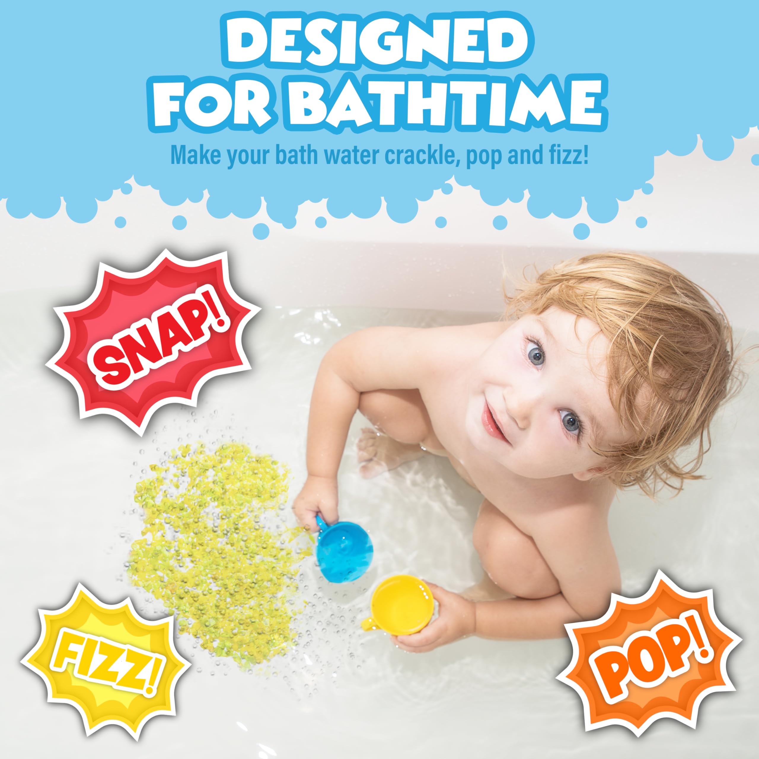 Tub Works in-bath action shot with fizz and popping for sensory play benefit