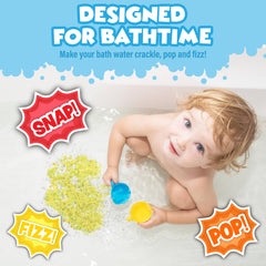 Tub Works in-bath action shot with fizz and popping for sensory play benefit