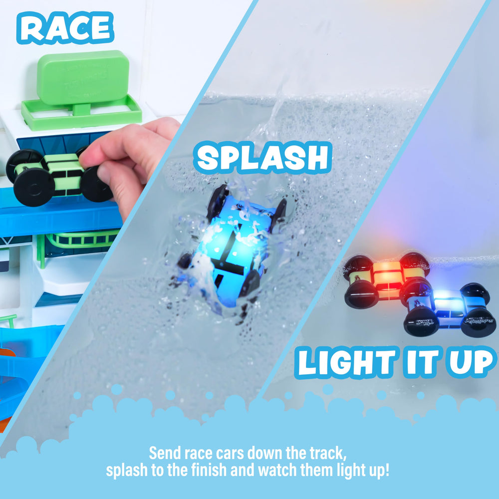 Tub Works cars splashing into water creating colorful light feedback