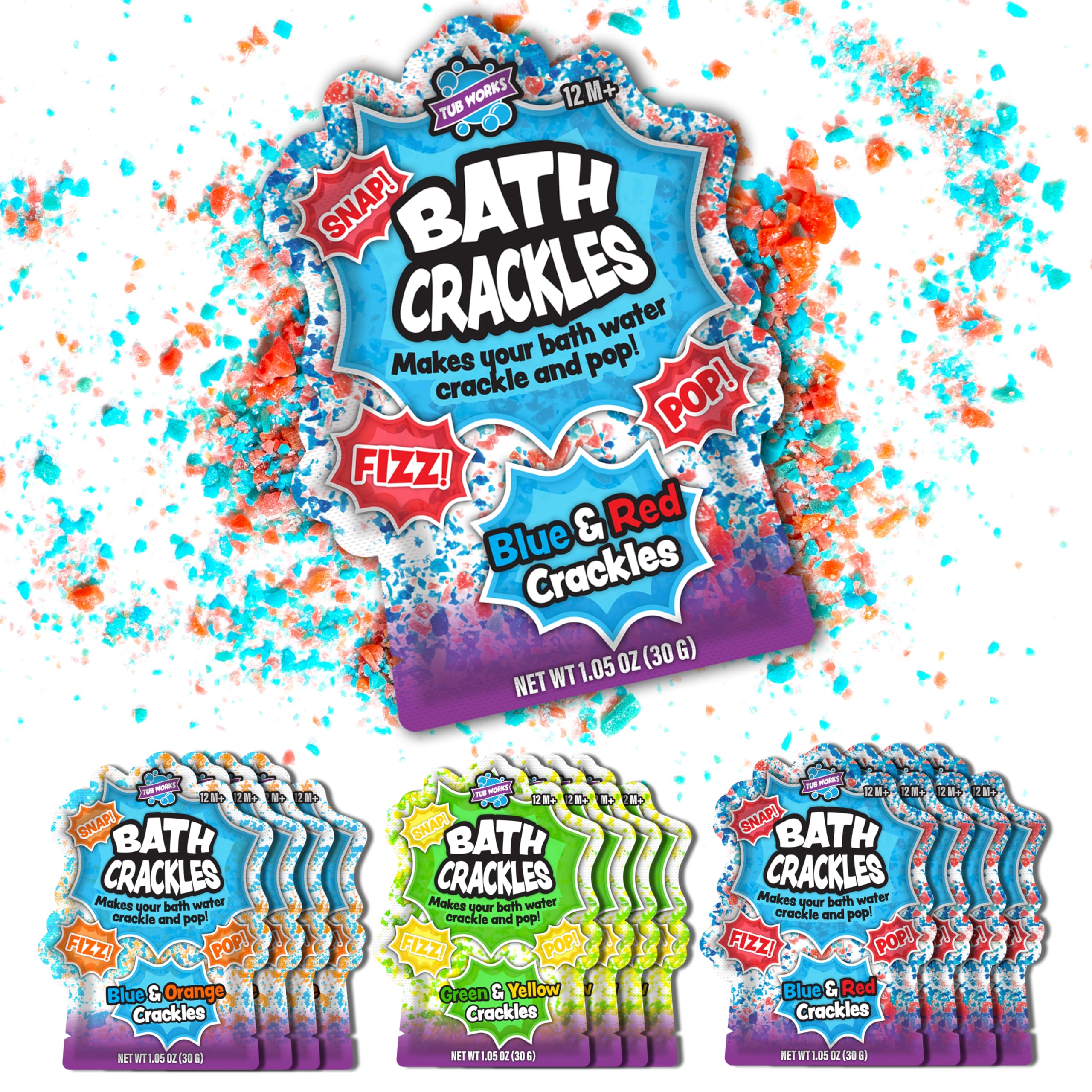 Tub Works front packaging showing variety 12-pack and branding benefit