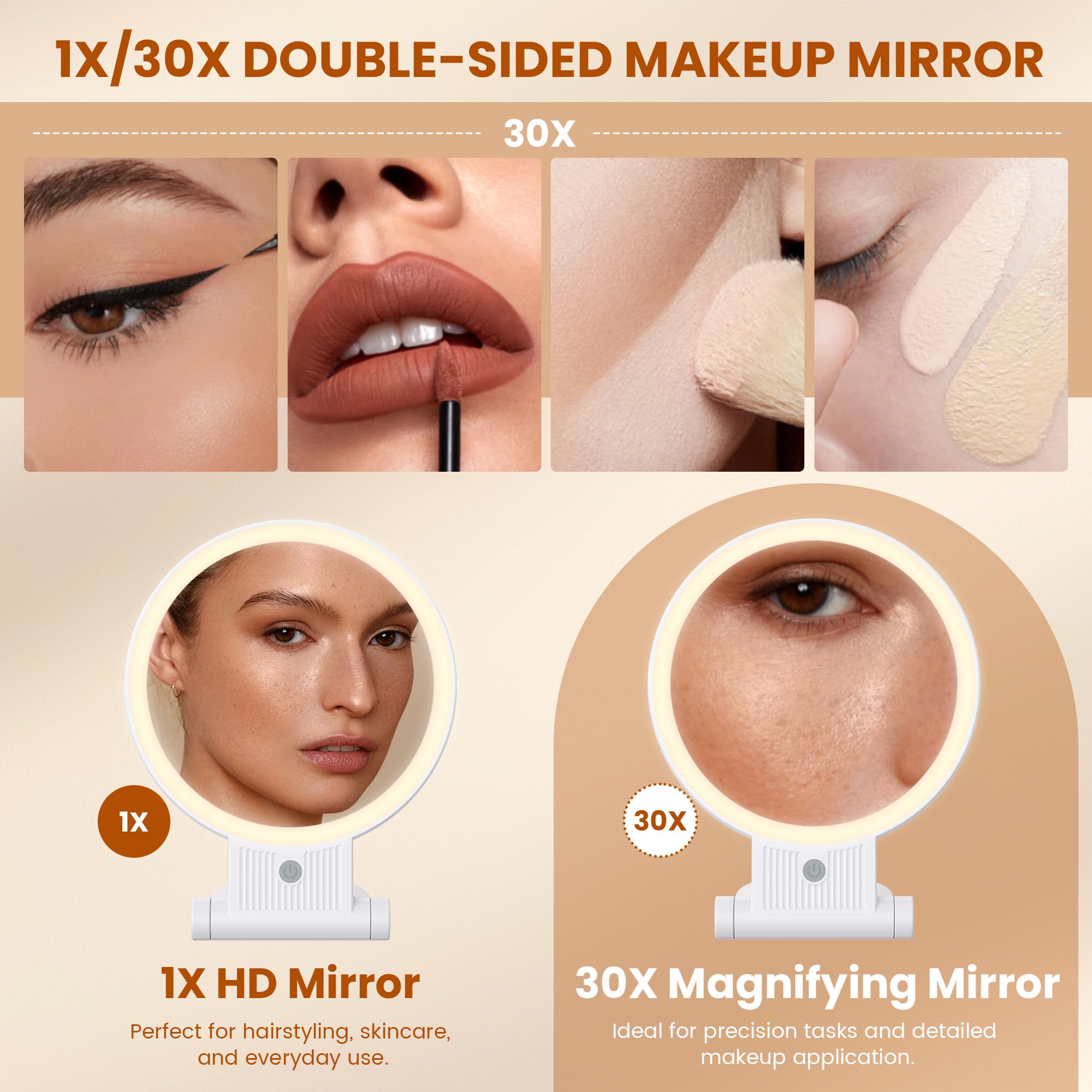 tubbede closeup showing 30x magnification for precise beauty tasks