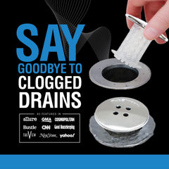 TubShroom installed inside a bathtub drain showing brand and improved water flow