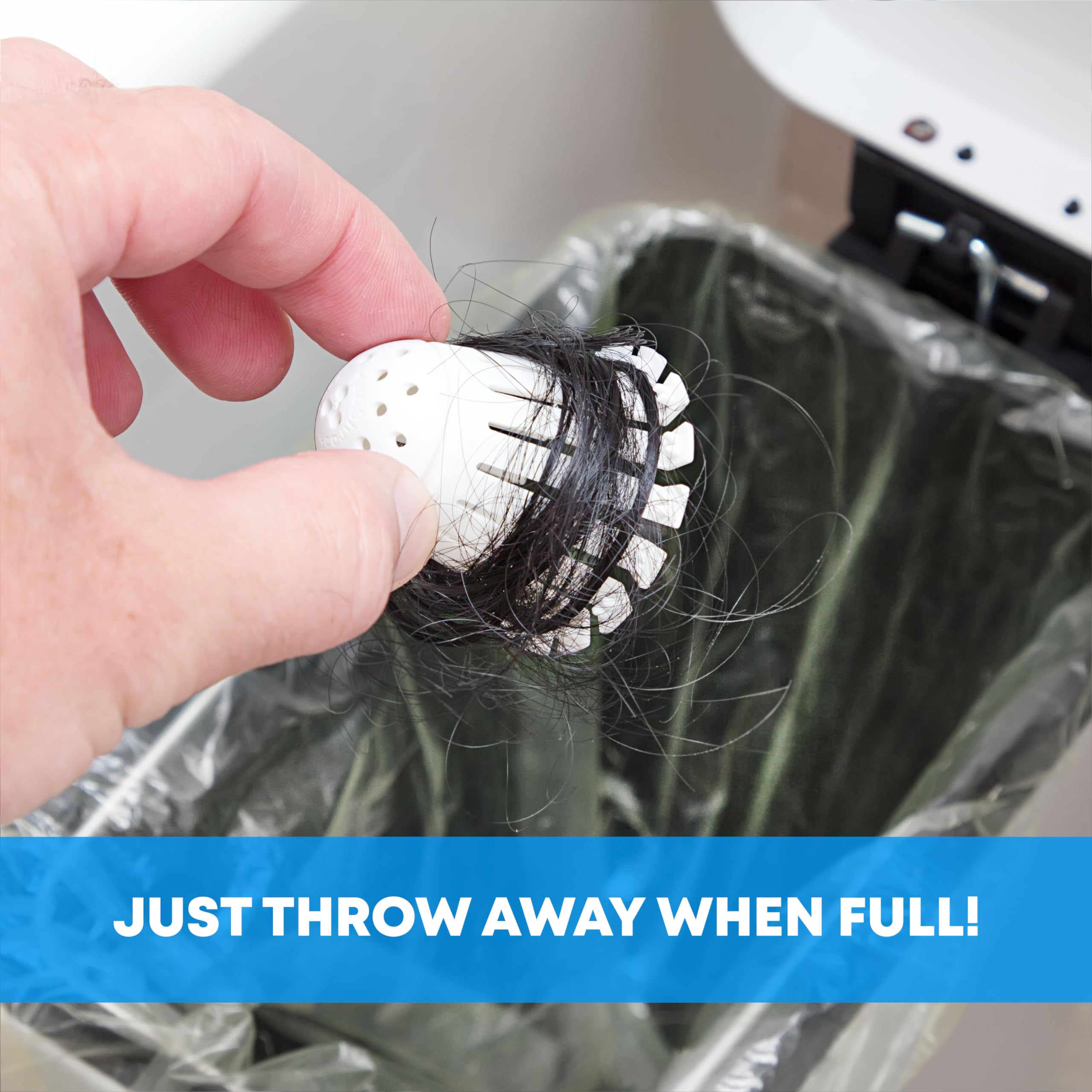 TubShroom Toss lifted full of hair ready to toss for cleaner drains