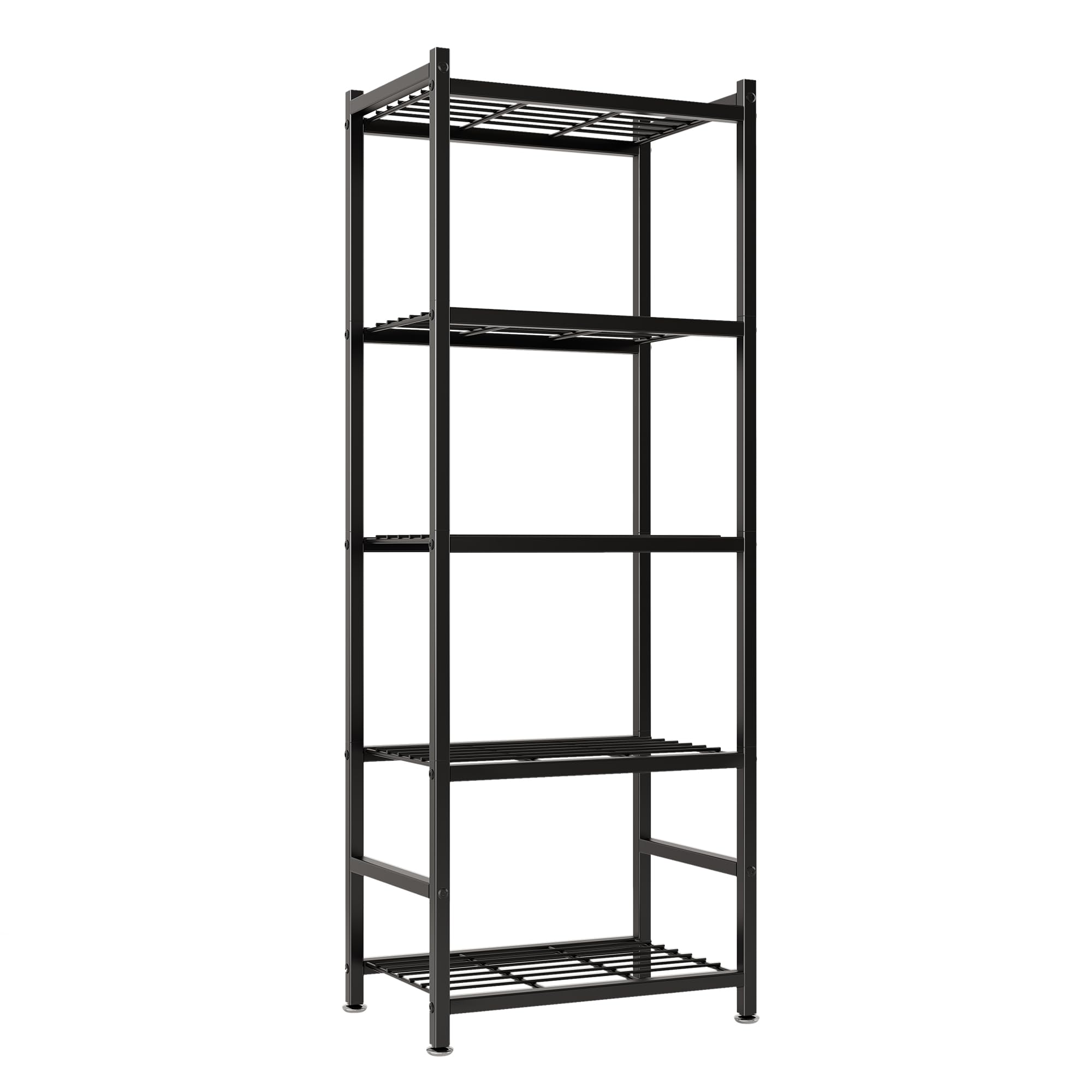 Tujurich front view assembled shelving showing compact footprint and storage benefit