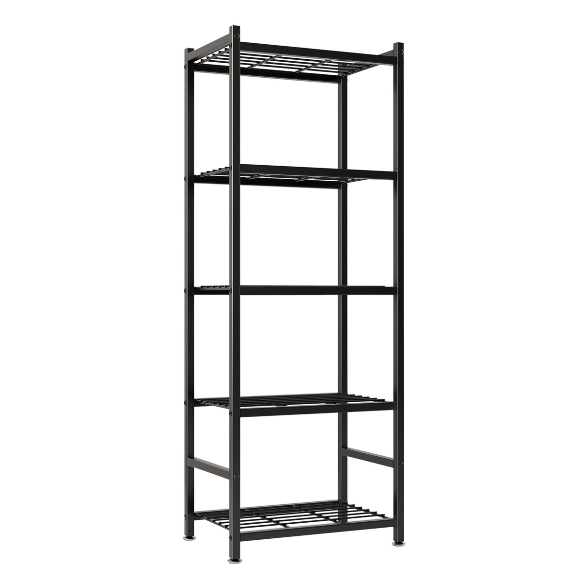 Tujurich front view assembled shelving showing compact footprint and storage benefit