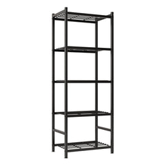 Tujurich front view assembled shelving showing compact footprint and storage benefit