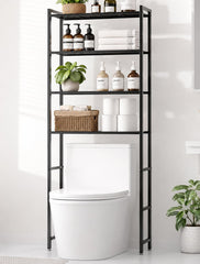 Tujurich front view over-the-toilet rack showing compact vertical storage benefit