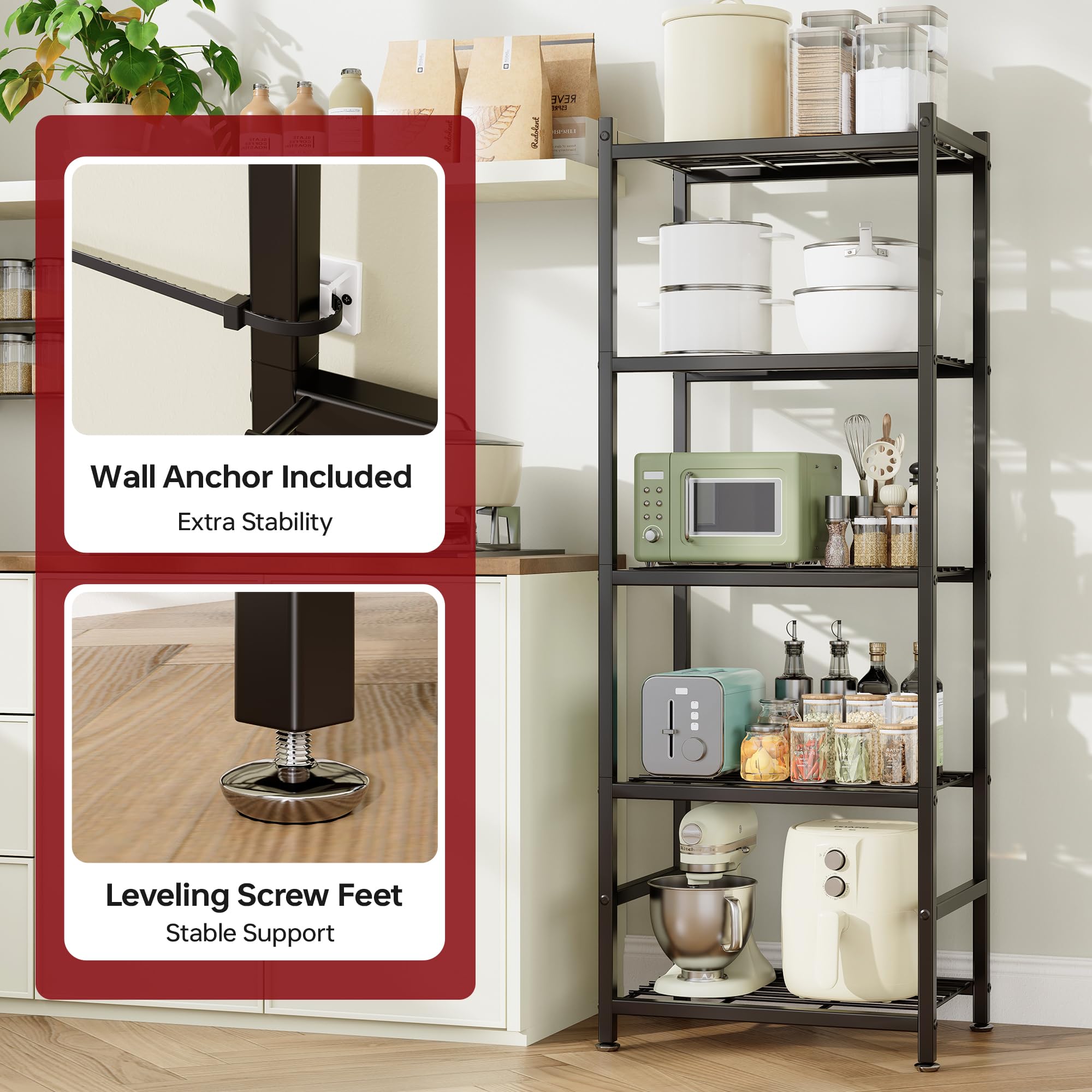 Tujurich shelf with boxes for scale illustrating narrow footprint saves floor space benefit