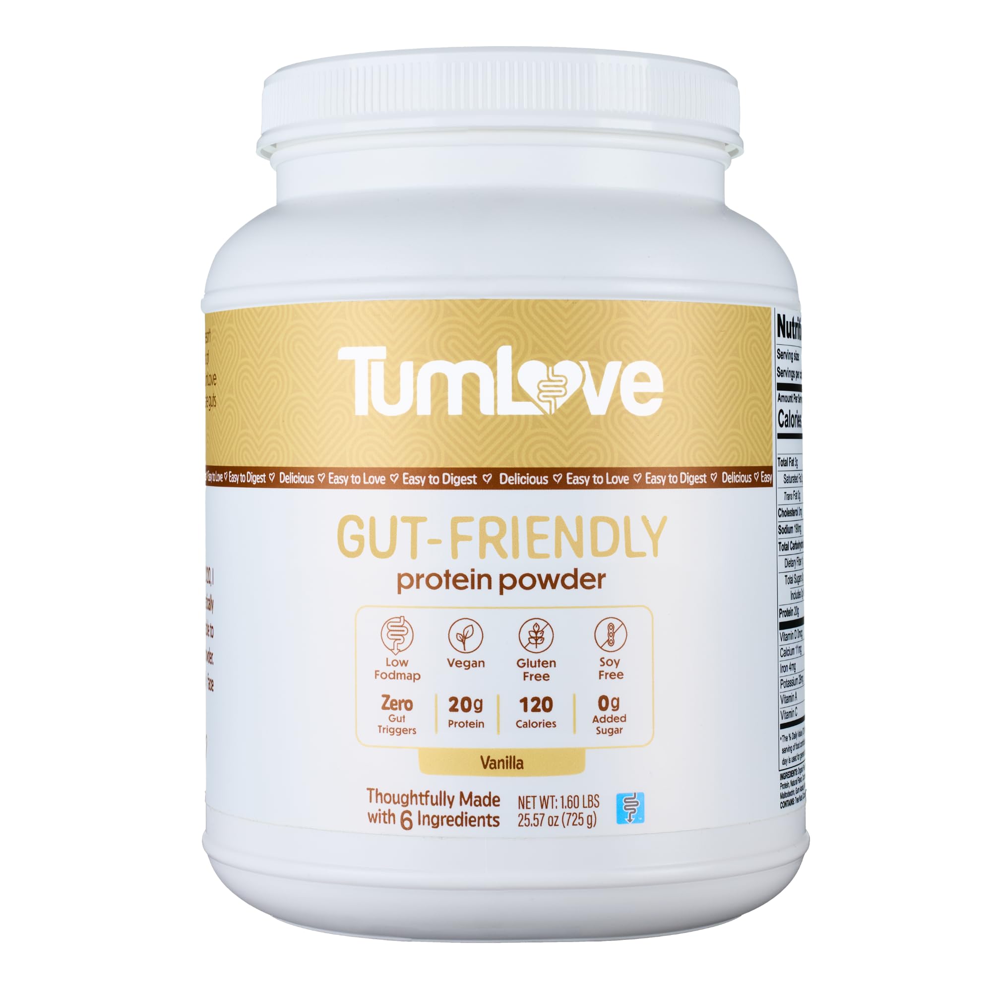 TumLove front packaging showing vanilla label and certification benefit