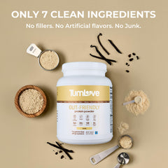 TumLove single scoop on scale demonstrating 20g protein serving benefit