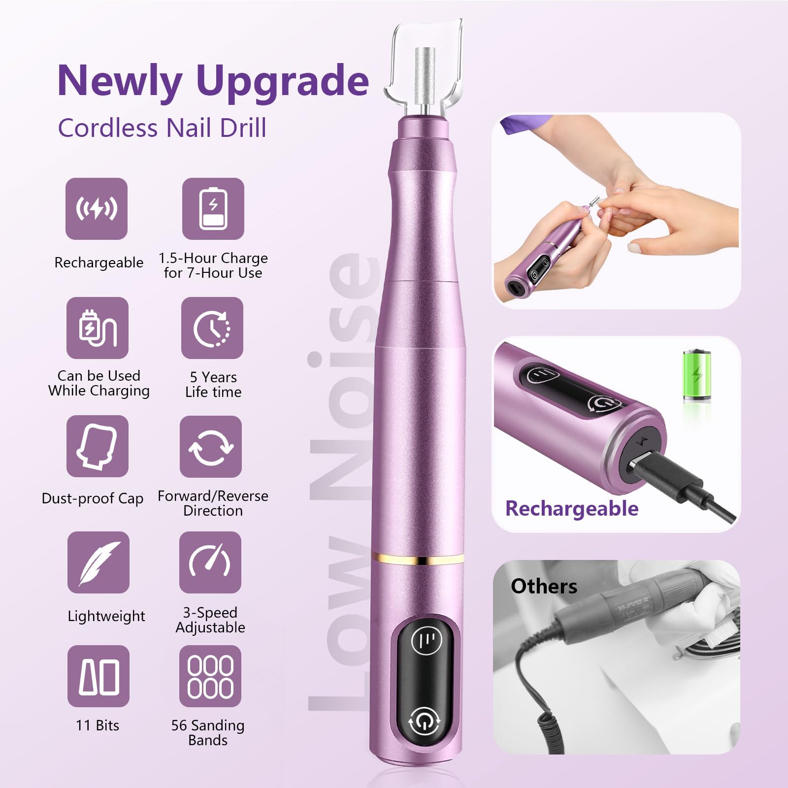 TUOBEO electric nail drill in use during manicure demonstrating precise filing