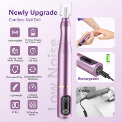 TUOBEO electric nail drill in use during manicure demonstrating precise filing
