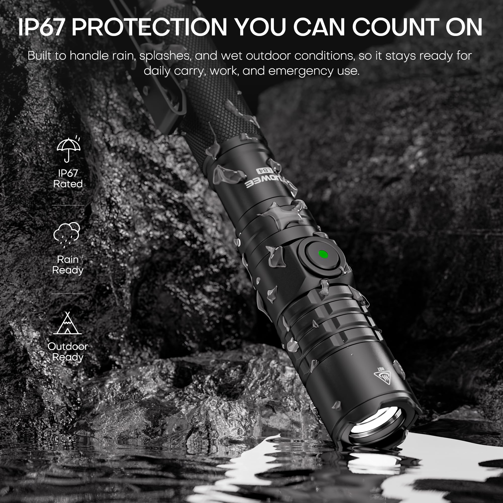 TUOWEE aluminum body knurling and texture highlighting secure grip
