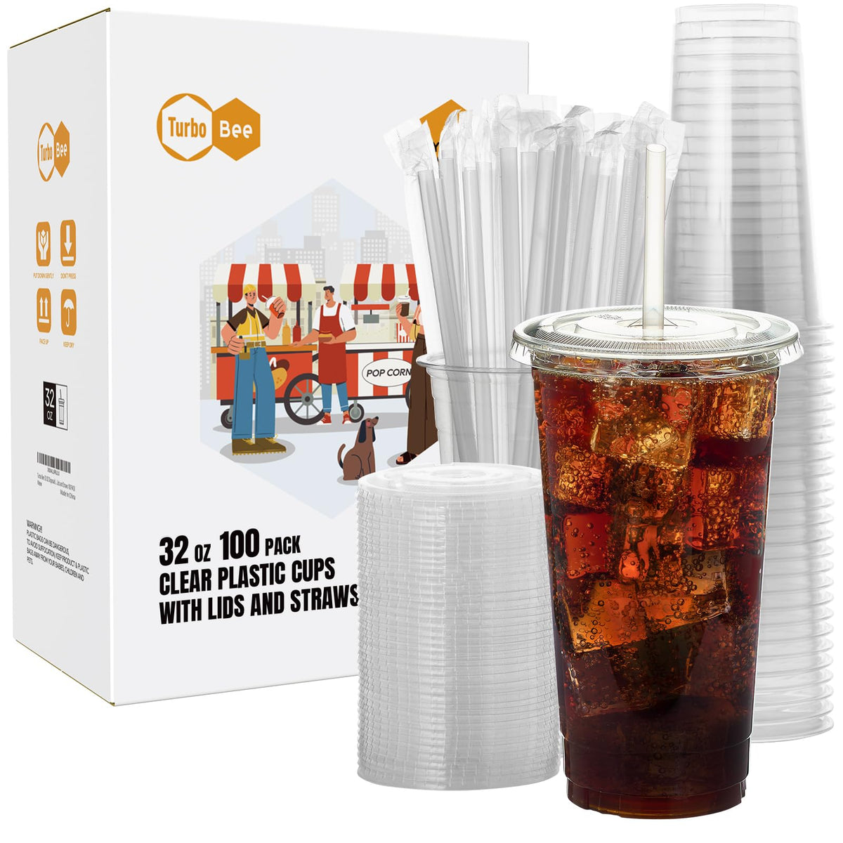 Turbo Bee front pack display showing 100 sets and clear cups for easy serving