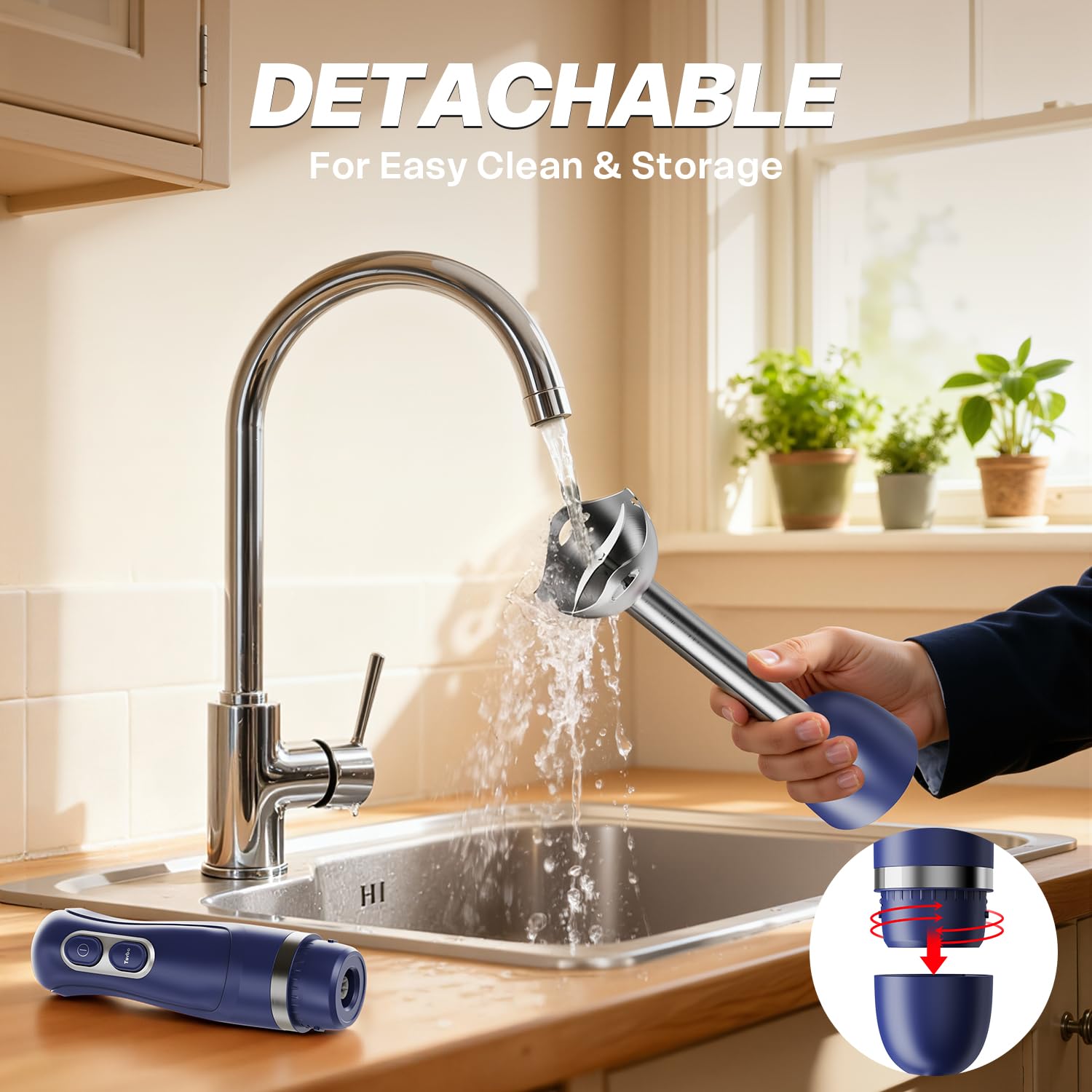 turelar detachable shaft being rinsed for easy cleaning and hygiene