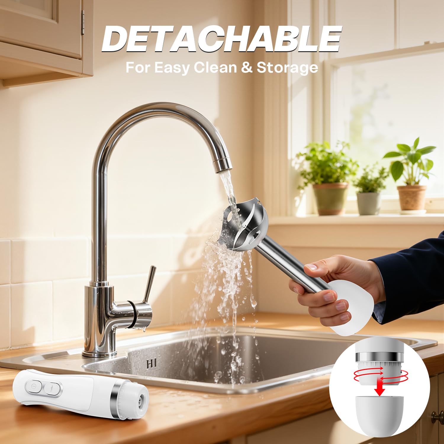 turelar detachable shaft being rinsed to demonstrate easy cleaning