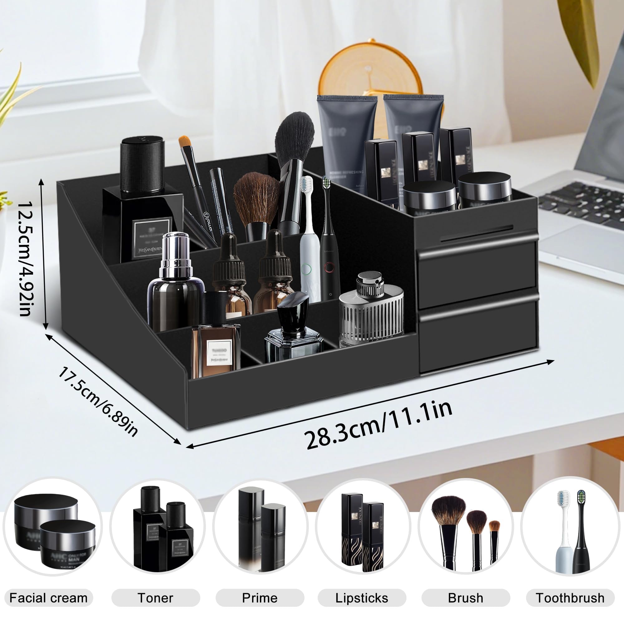 Turesmith top-down shot showing seven compartments that keep products organized