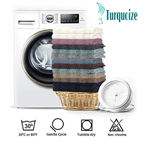 Turquoize stripe pattern and neutral color blending with bathroom decor