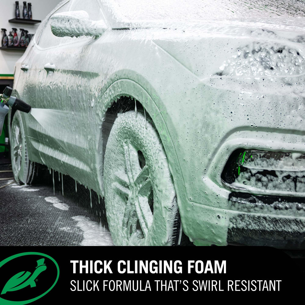 Turtle Wax Pure Wash producing thick foam from a foam cannon, improving coverage