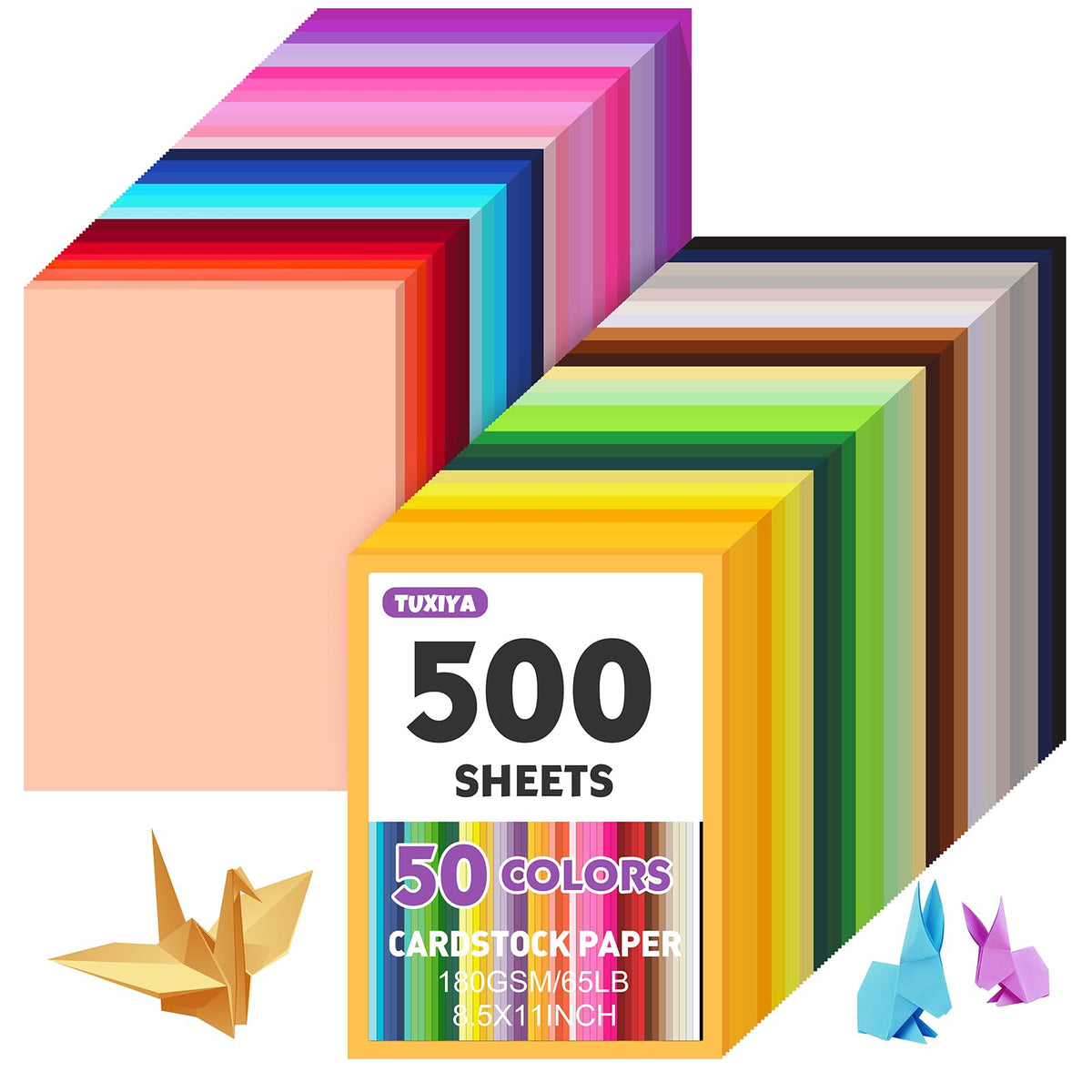 TUXIYA front packaging showing 500 sheets and color variety, ideal for bulk crafting