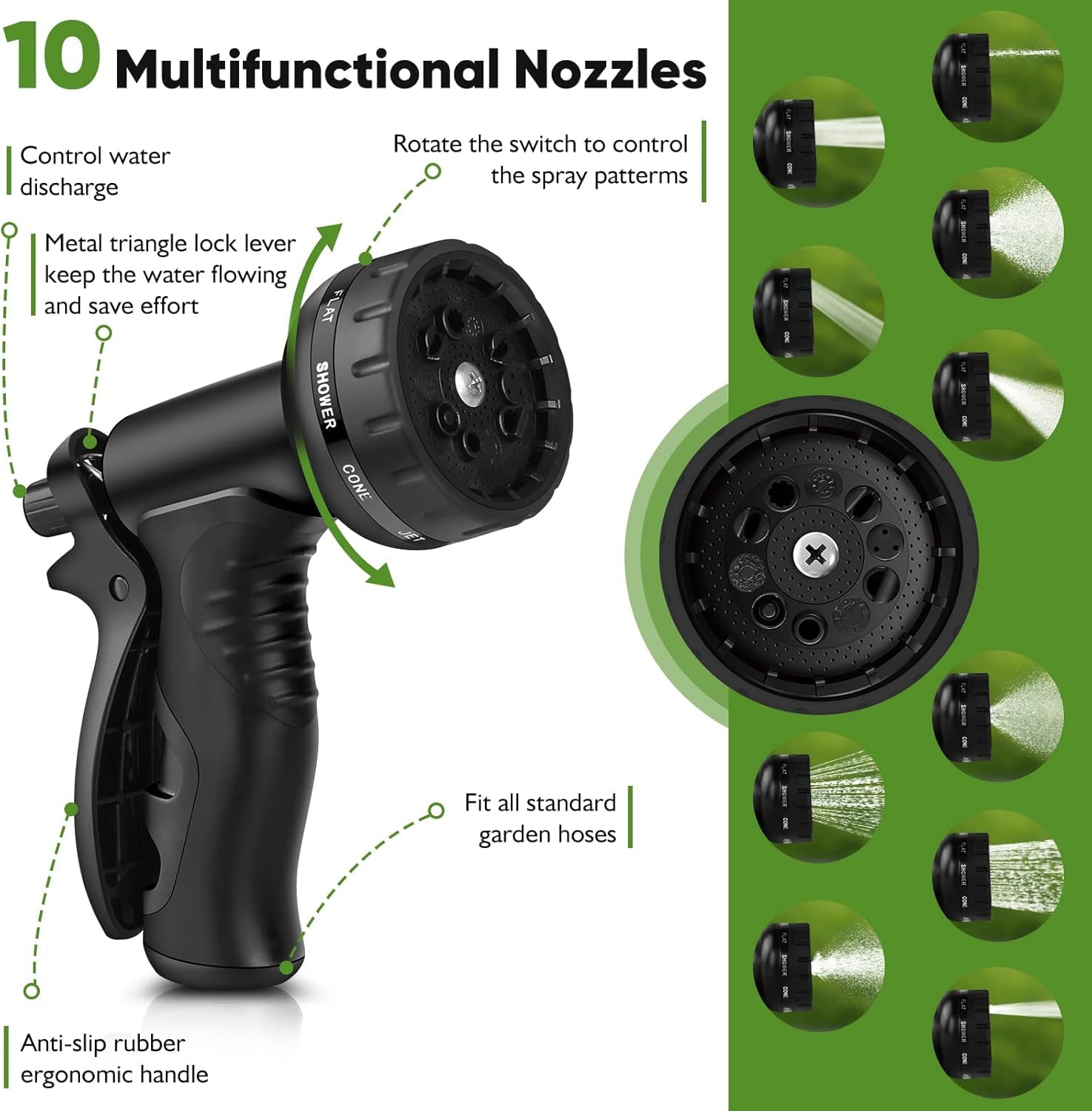 Tuzoc coiled hose hung on fence showing compact storage and easy handling